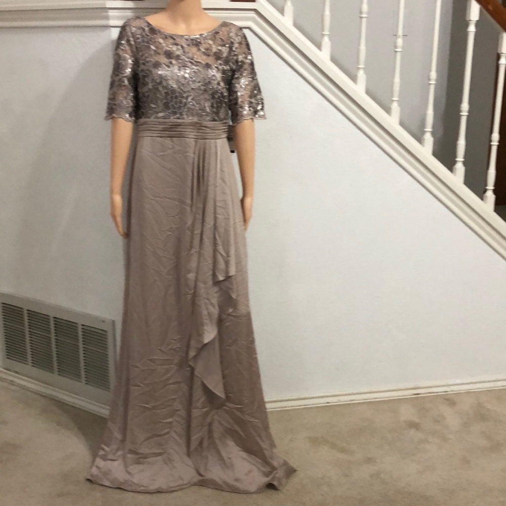 Adrianna Papell Floral Sequin Embroider Drape Gown - Picture 2 of 9